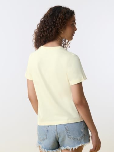 The Souled Store Party Animal Women and Girls Short Sleeves Round Neck Off White Embroidered Cotton Relaxed Fit Lightweight Everyday Casual T-Shirts