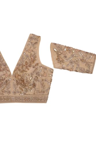 Soch Womens Light Yellow Tissue Embroidered Padded Blouse with Zari