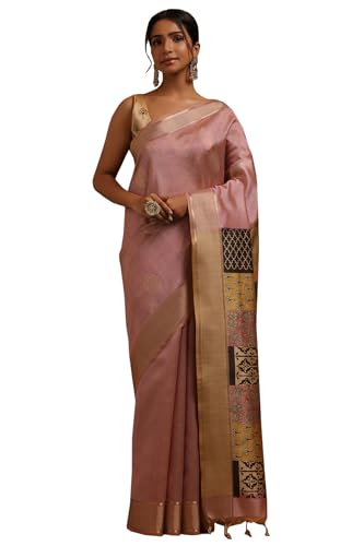 Soch Womens Purple Tussar Floral Zari Woven Saree