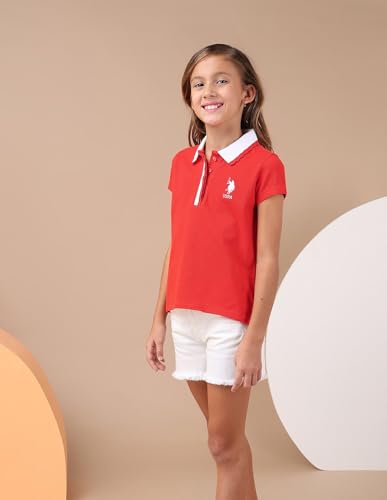 U.S. POLO ASSN. Kids Kids Relaxed fit Girls Cotton Solid Short Sleeves Polo T-Shirts (UGSS25PTS200_Red_3-4Y)