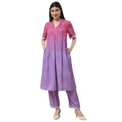 Biba Women Lilac and Pink Printed Straight Co-ord Set_42
