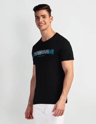 U.S. POLO ASSN. Mens Solid Half Sleeve Brand Carrier Round Neck T-Shirts (UDTSHS0898_Black_S)