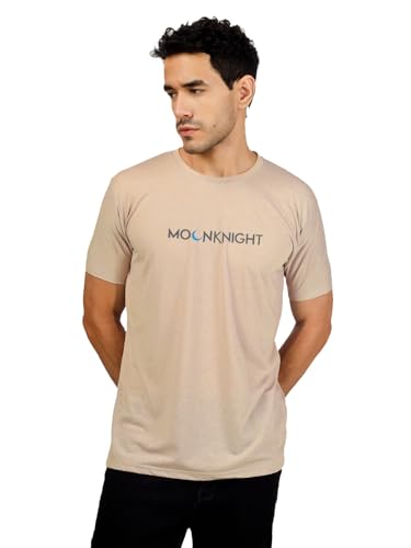 T-70 Men's Printed Round Neck Half Sleeves Poly-Cotton T-Shirt | Color - Fawn | Size - L (254)