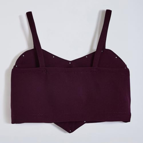 Hopscotch Girls Sleeveless Maroon 2-Pc Burgundy Pearl Accent Skirt Set (7-8 Years)