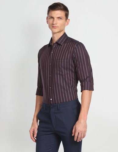 Arrow Men's Striped Slim Fit Shirt (ARAFSH0732_Plum