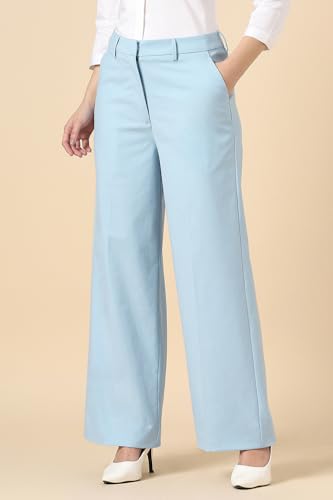 Women Light Blue Solid Formal Trousers