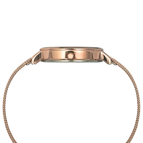 TIMEX Analog Watch for Women with Grey Round Dial & Rose Gold Stainless Steel Bracelet Band Water Resistant Women's Wrist Watches - TWEL155SMU05