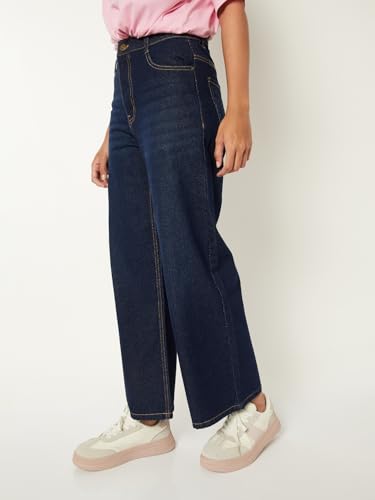Max Women Whiskered Wide Leg Jeans (Blue_26)
