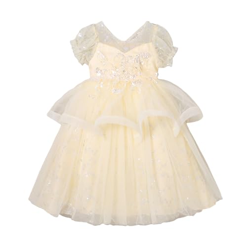 Hopscotch Girls Floral Applique Gown in Beige Color for Age (2-3 Years)