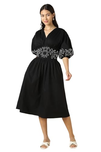 Women Black Embroidered Casual Dress