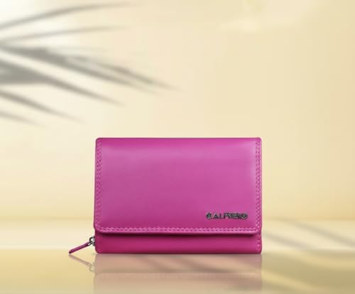 Calfnero Women's Genuine Leather Wallet-Long Purse Wallet with Multiple Card Slots, Zip Pocket and Note Compartment. (Pink)