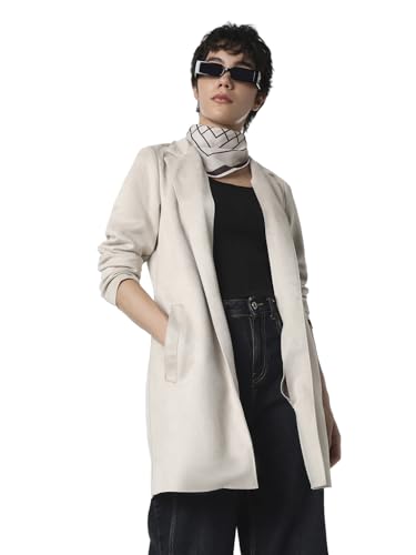 ONLY Women's Solid Regular Fit Beige Coat