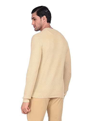 Arrow Men Beige Pure Cotton Patterned Knit Sweater
