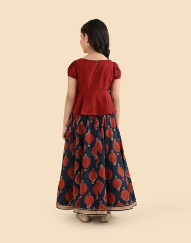 Fabindia Indigo Rayon Blend Dabu Printed Lehenga, Dupatta & Choli Set