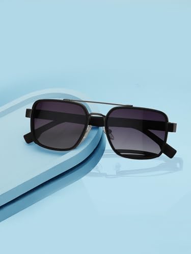Carlton London Unisex Premium Metallic & Black Toned Grey UV with Polarized Lens Square Sunglass