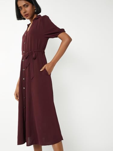 Max Women's Polyester A-Line Below The Knee Dress (DTI3905_Maroon