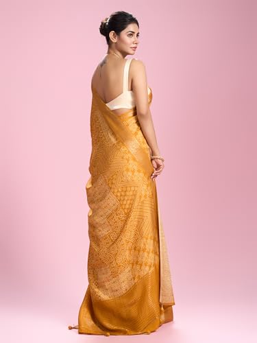MOHEY Women's Art Silk Printed, Weave Saree with Blouse Piece(Mustard Yellow)