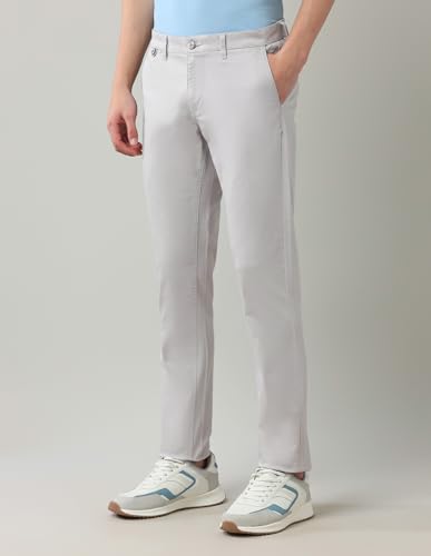 Arrow Sports Men's Grey Solid Mid Rise Cotton Button Slim Fit Flat Front Slant Pocket Trousers (ASAJTR2531_Grey_34)