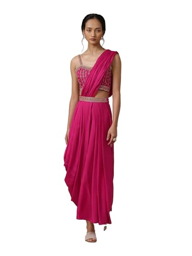Pink Solid Saree Draped Saree With Blouse