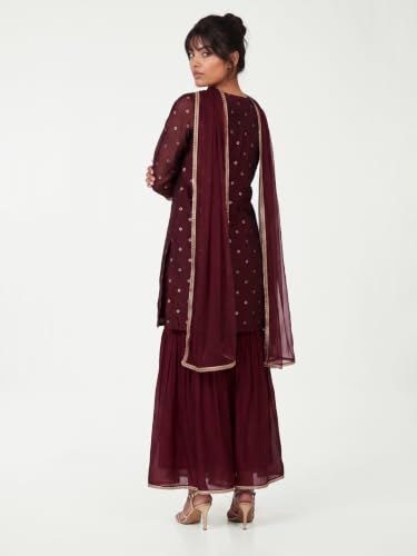 Max Women Embroidered Sharara Kurta Set (Red_XXL)