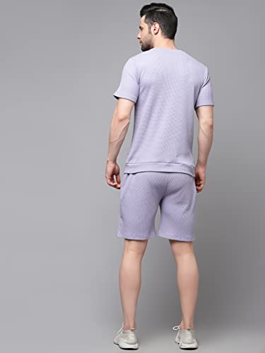 Rigo Waffle Knit Self Textured Co-ord Set for Men | Night Suit Set | Lounge-wear Nightdress Pajama Set | Beach, Vacation Wear Light Purple