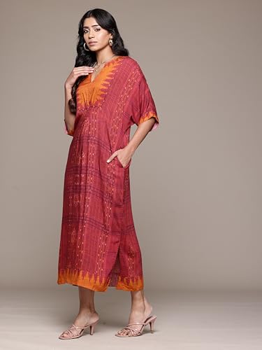 Ritu Kumar V-Neck Half Sleeves Kaftan Burgundy