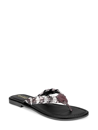 eske Ade Women's Embellished Leather Slip-On Sandals – Metallic Thong Flats with Cushioned Leather Insole | Lightweight & Stylish Open Toe Summer Footwear for Women (Pewter Silver, UK Footwear Size System, Adult, Women, Numeric, Medium, 5)