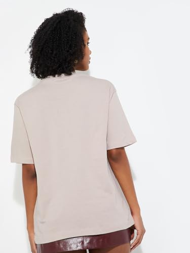 Max URB_N Women Oversized Graphic T-Shirt (Beige_XS)