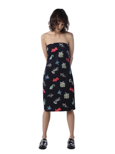 ONLY Women Graphic Print Fit and Flare Navy Blue Dress
