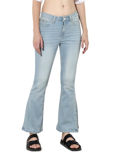 ONLY Women's Solid Flared Mid-Rise Blue Jeans