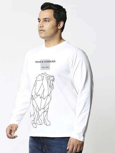 Bewakoof Men's Graphic Print Regular Fit Full Sleeve Round Neck Cotton Plus Size T-Shirt_694280_White_6XL