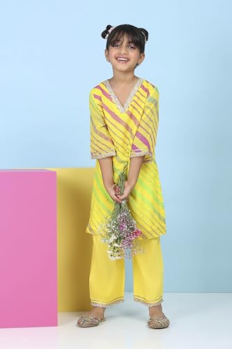 Biba Girls Yellow Cotton Printed Straight Suit Set_8-9Y