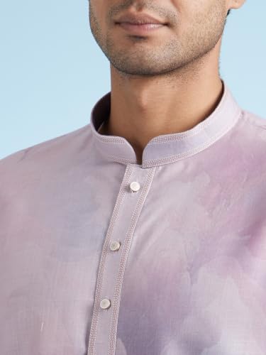 DIWAS BY MANYAVAR Men's Cotton Blend Floral Print Casual Kurta Pyjama Set (Purple,L)