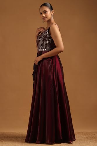 Soch Womens Wine Tissue Embellished Gown with Mirror Work