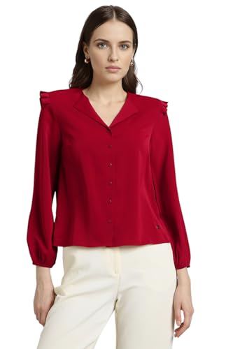 Van Heusen Women Polyester Solid Regular Fit Shirt (VWSFFRGFI10149_Red, Large