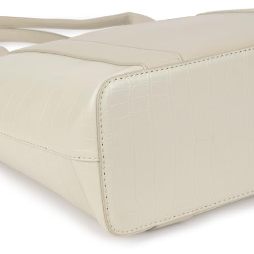 Fastrack Croco Crush Tote | White Faux-Leather Women's Handbag | Textured Croco Design with Gold Hardware | Double Handles, Zipper Closure & Organised Storage