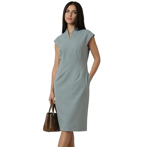 Van Heusen Women Grey Solid Knee Length Formal Dress