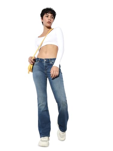 ONLY Women's Low Rise Flared Jeans Medium Blue Denim