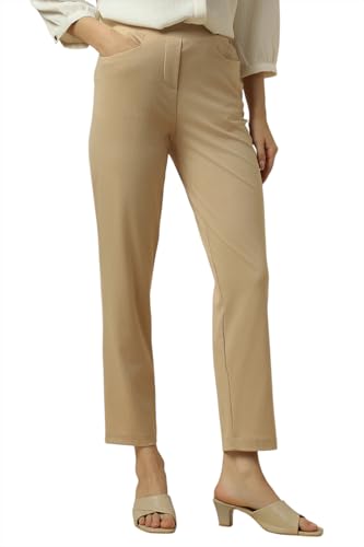 Women Beige Regular Fit Solid Formal Trousers