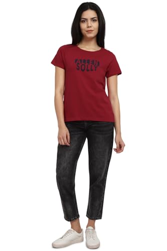 Allen Solly Women's Regular Fit T-Shirt (AHCTCRGB681451_Red