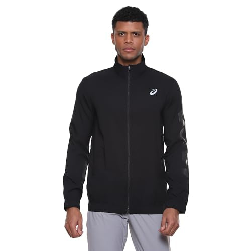 ASICS Men's Black Sleeve Print Jacket - L