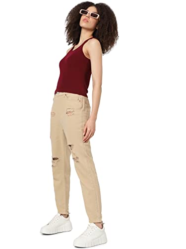Only Women's High Rise Distressed Mom Jeans | Boyfriend Jeans for Women Brown