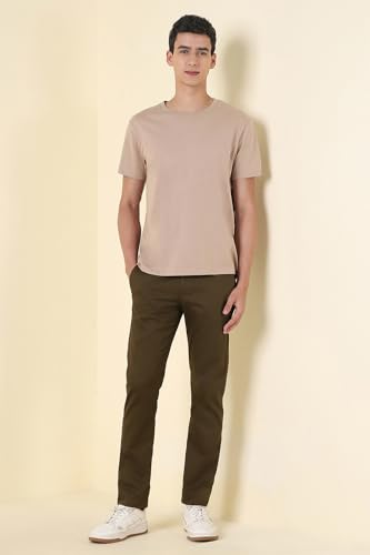 Men Brown Solid Casual Trousers