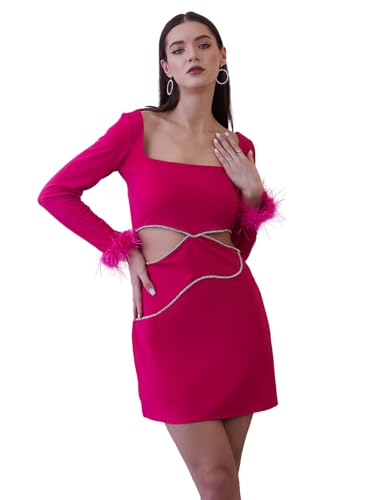 ATHENA LIFESTYLE Women's Polyester Fit and Flare Above The Knee Dress (ADR-14026_Fuchsia
