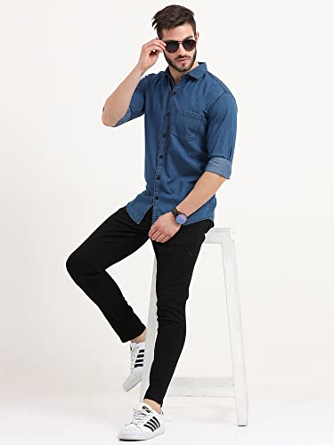 Miraan Cotton Men's Casual Light-Blue Denim Shirt (Siglightdeniml_Light Blue_Large, Regular Fit)