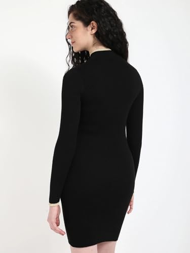 Polyester Half-Zip Neck Bodycon Dress