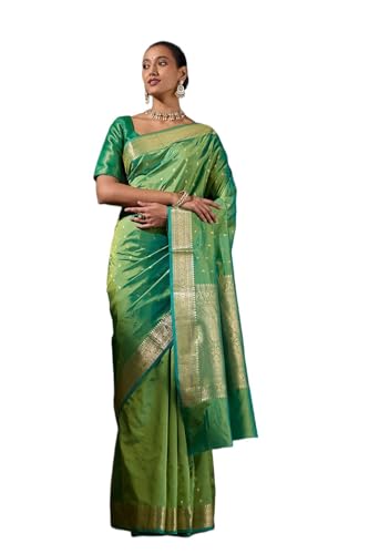 Taneira Green Silk Viscose Banaras Inspired Design Cutwork Saree