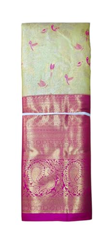 VFCollections Women's Traditional Handloom Kanchipuram Silk Pure Pattu Sarees | Rich Zari Woven Design | Bridal Saree | Unstitched Blouse-8 (VFC725-3)