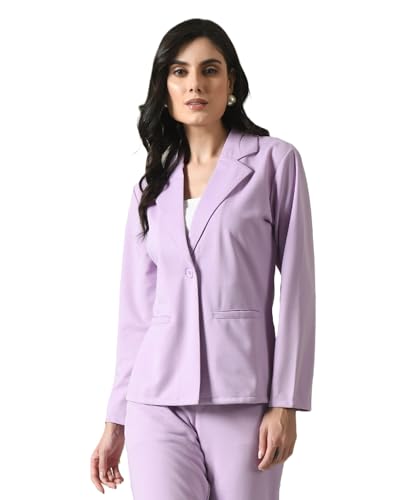 OFFICE PURPLE Cotton Blend Women's Blazer – Full Sleeves, Notched Lapel, Single-Breasted, 2 Pockets, Formal & Casual Wear (Lavender, L)