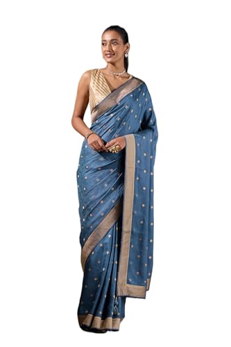 Taneira Women Blue Woven Viscose Saree with Unstitched Blouse Piece (SAPP01AA0586-Blue)
